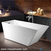 Fritstående akryltaperet rektangulært badekar med overstrøm