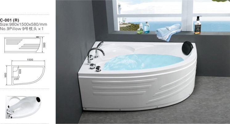 C001(R) 2017 ABS Corner Sector Simple Design Jetted Hot Tub Bathroom Bathtub_副本.jpg